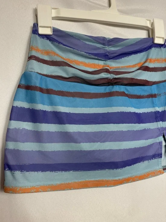 Tiger Mist Mini Skort SM Blue Striped Ruched Mesh Y2K Island Summer Stretch - Picture 7 of 12